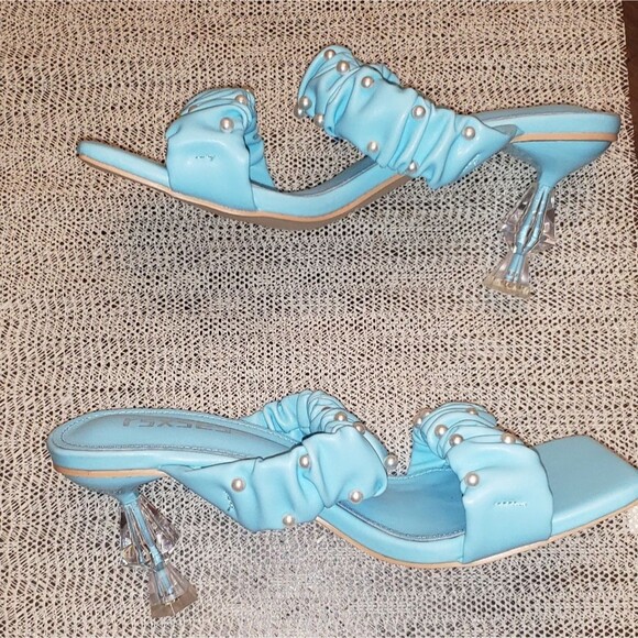 rsxses Women's Square Heels Sandals Clear Lucite Heel Mules Open Toe Slip On... - Picture 3 of 9